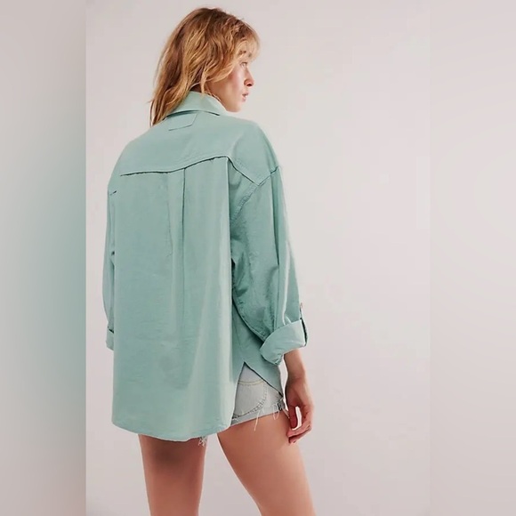 NWT new we the free people made for sun linen shirt button down small light blue - Picture 4 of 17